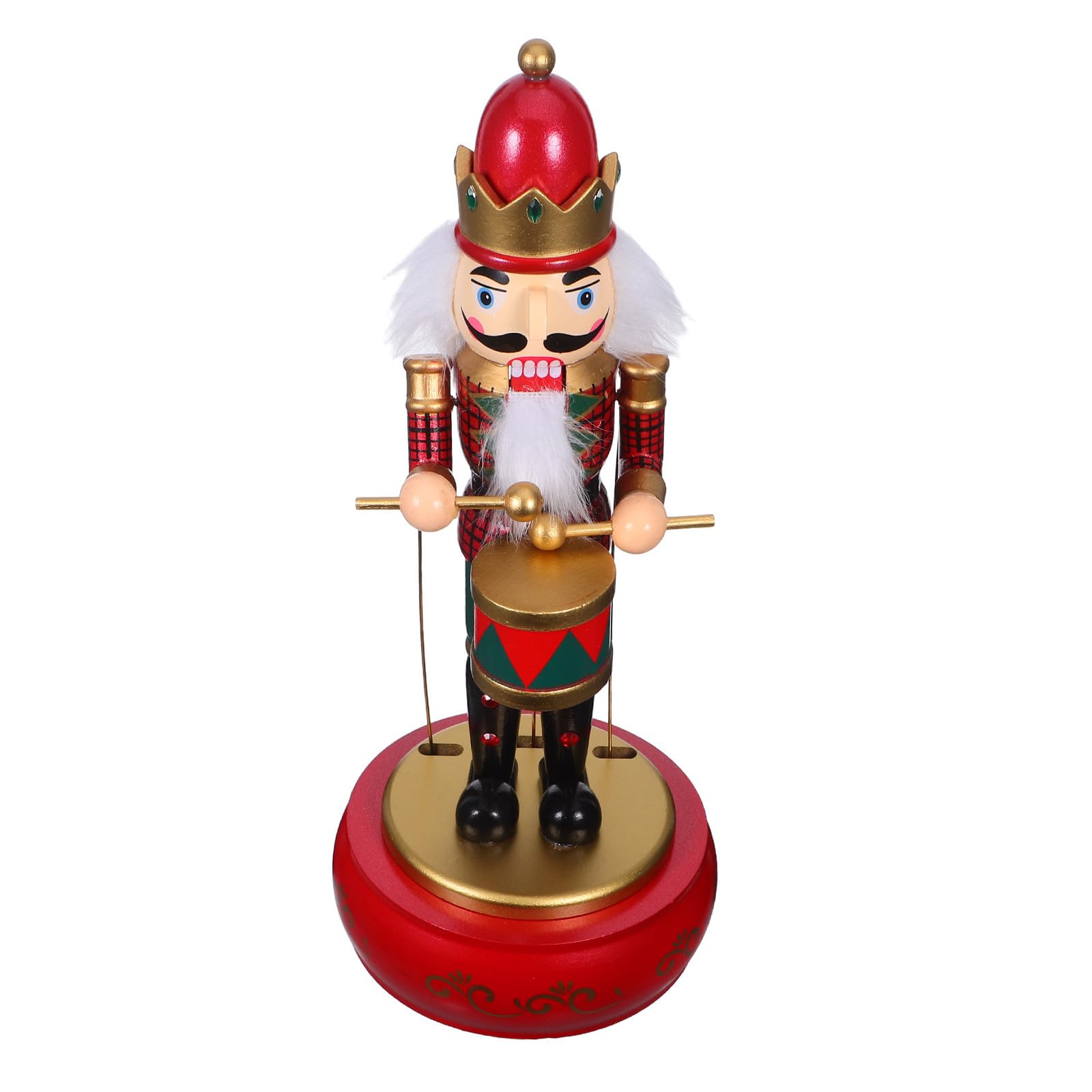 UPKOCH Caja Musical de Cascanueces de Madera con Base Redonda Roja, Decoración Navideña Versátil con Mecanismo de Cuerda para Sala de Estar y Reuniones Festivas