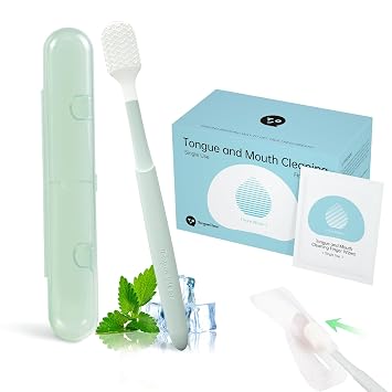 Tongueclear Oral Care Swabs Kit | Oral Cavity Cleaning Mouth Swab | Gum Massager with Air Bag 1 Silicon Swab&60 Wipes