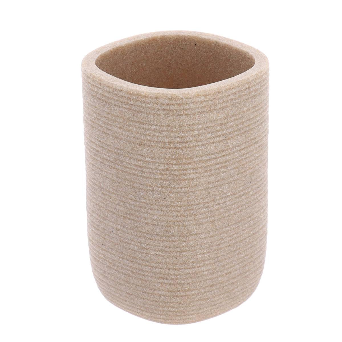 Tendance, 250ml Beige Ribbed Polyresin Mug - Bathroom - Freestanding Bathroom Accessory