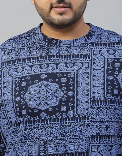 Image of Veirdo 100% Pure Cotton Oversized Loose Baggy Fit Drop Shoulder Paisley Printed Plus Size T-Shirt for Men (Sizes: 2XL to 5XL)