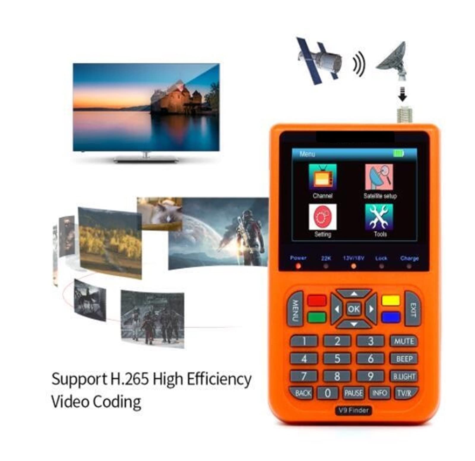 V9 Finder Supporta H.265 Satellite LCD Digital Meter Satfinder Vs Ws6933 Decodificatore del ricevitore(Noir)
