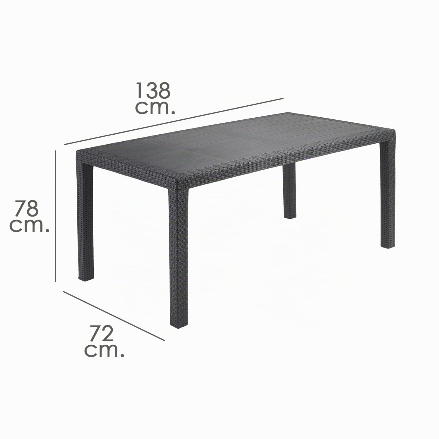 NO MANUFACTURER Tavolo da Giardino Interno ed Esterno in Resina Joker Antracite 138 x 78 cm