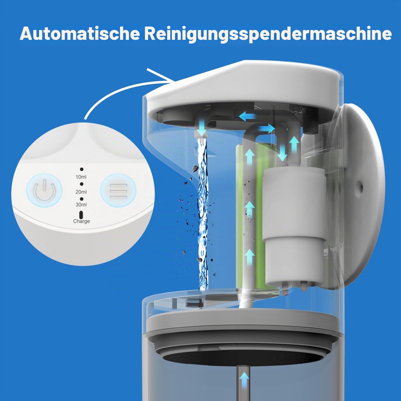 Automatischer Mundspülspender, 550 ml (548.6 g) Mundspülspender für Badezimmer mit magnetischen Bechern, 3 Dosierstufen, lange Standby-Zeit, Weiß