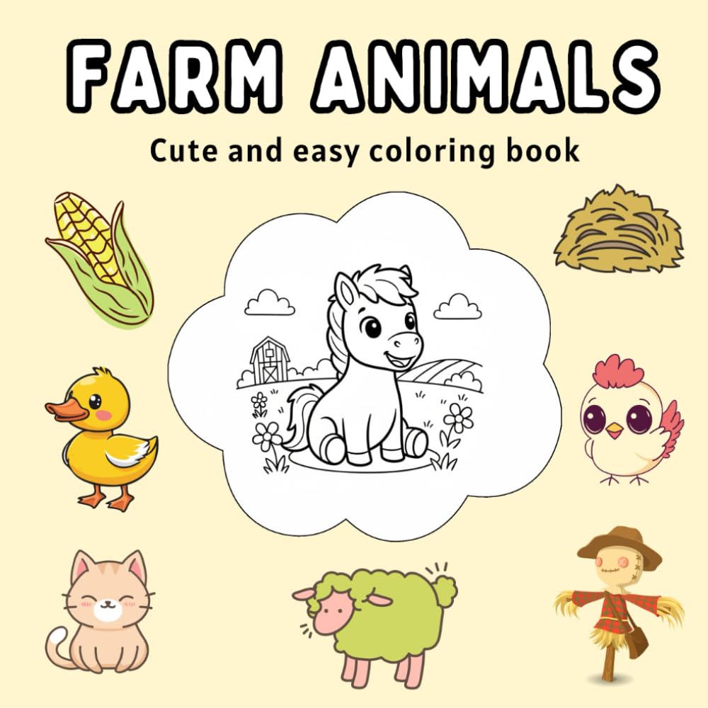 Farm Animals: Coloring book for kids ages 2 to 7 | 50 cute farm themed pictures
