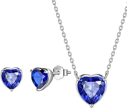 Aurora Tears 925 Sterling Silver 12 Birthstone Hearts Jewelry Women Crystal WeddingEngagementBridal Heart NecklaceEarringRingBracelet Sets Jewellery