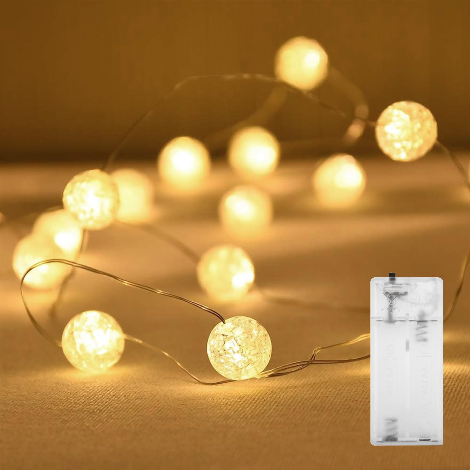 ENLACE LED Crackle Ball Fairy Lights, 1 m, 10 LED Fairy Lights, Crystal Balls, Battery Operated, Warm White Fairy Lights, Electricity, Indoor for Wedding, Christmas, Valentine's Day, Bedroom, Party