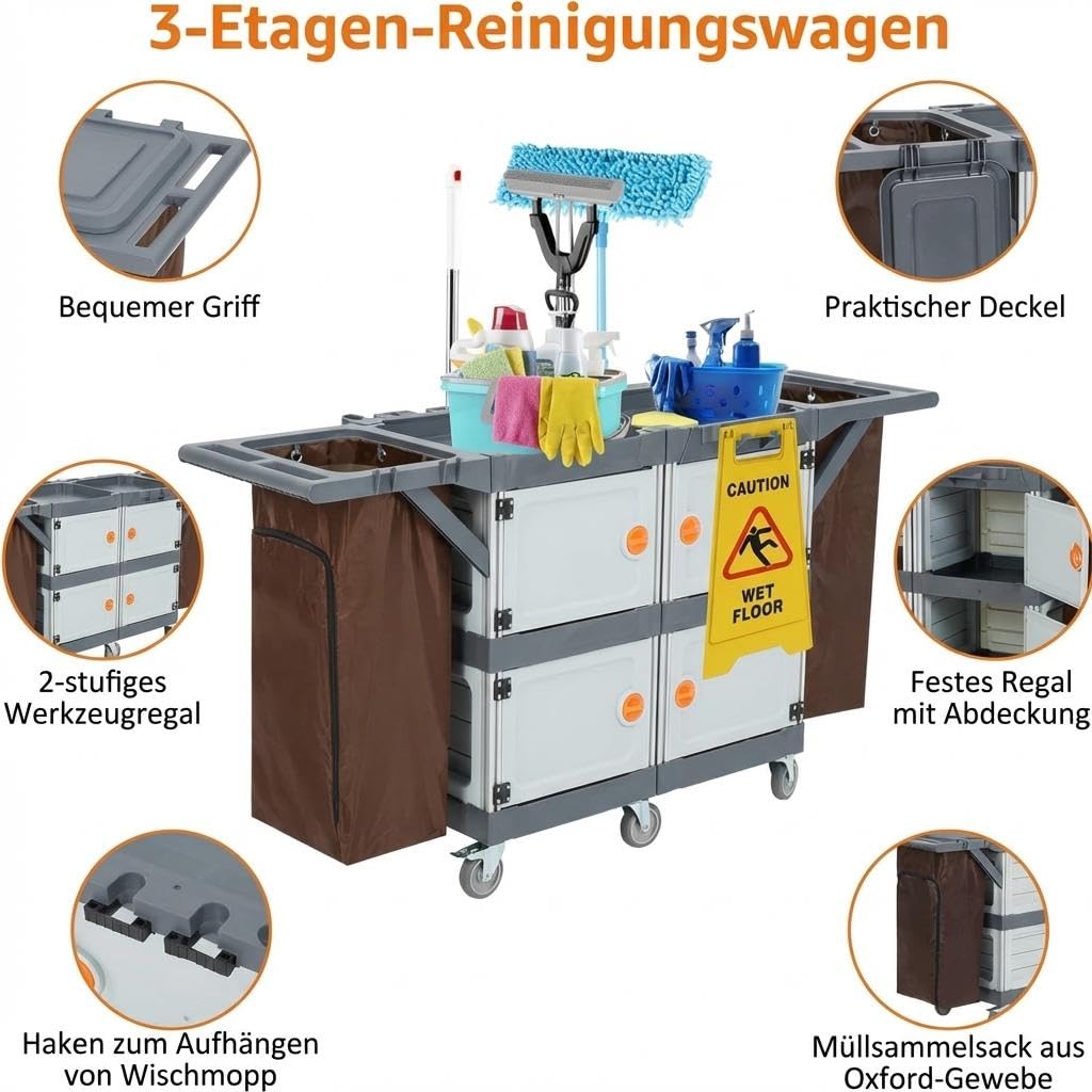 Garveelife Gewerbe Reinigungswagen Hotel Housekeeping Putzwagen mit Schrank
