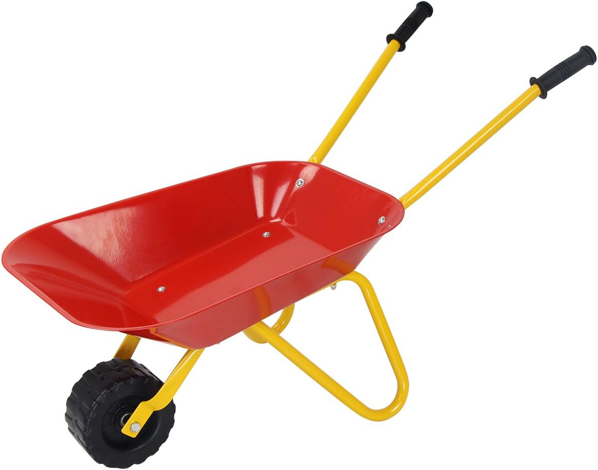 GLACER Kids Wheelbarrow, Outdoor Toys Kart w/Steel Tray, Anti-Slip Handles and Nonskid Wheel, Steel Construction Toddler Wagon Trays for Garden, Beach, and Park, Tote Leaves/Tools/Sand (Red)