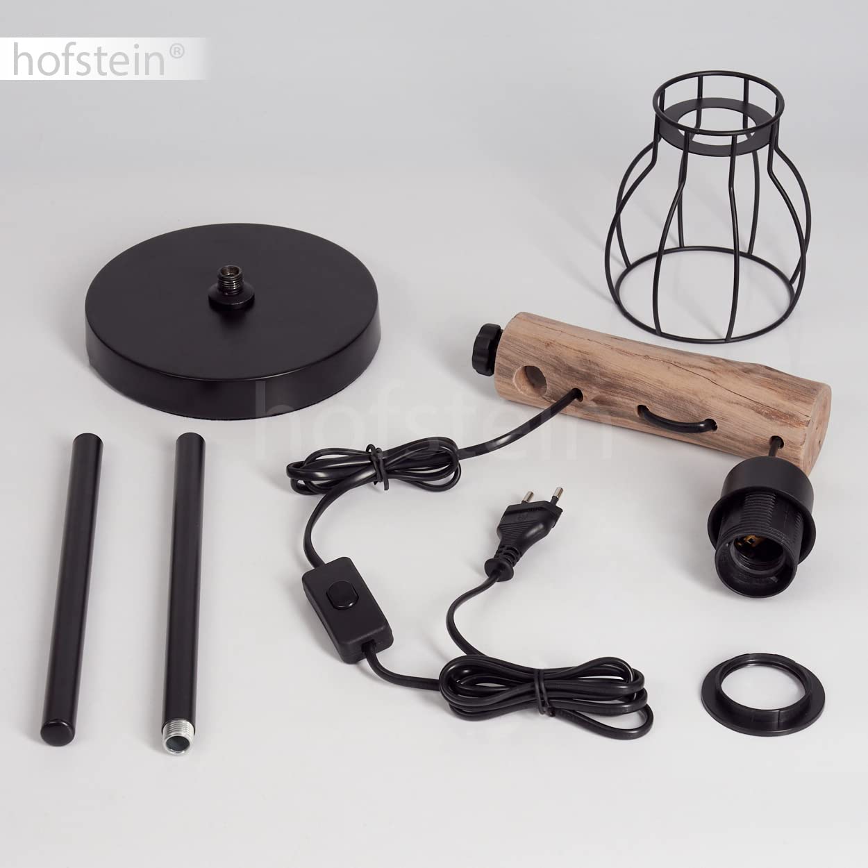 Lampe de table Gondo, lampe en métal noir et bois naturel abat jour en métal noir, disposent d'un interrupteur sur le câble, créant un effect de lumière sur le mur, 1xE27, ampoule(s) non incluse(s)