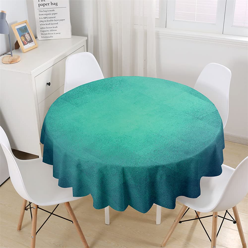 Chickwin Round Waterproof Dust-Proof Tablecloth, Solid Color Modern Polyester Fabric Outdoor Table Cloth Wipe Clean Table Cover Kitchen Garden Round Tabletop Decor (Turquoise,90cm)