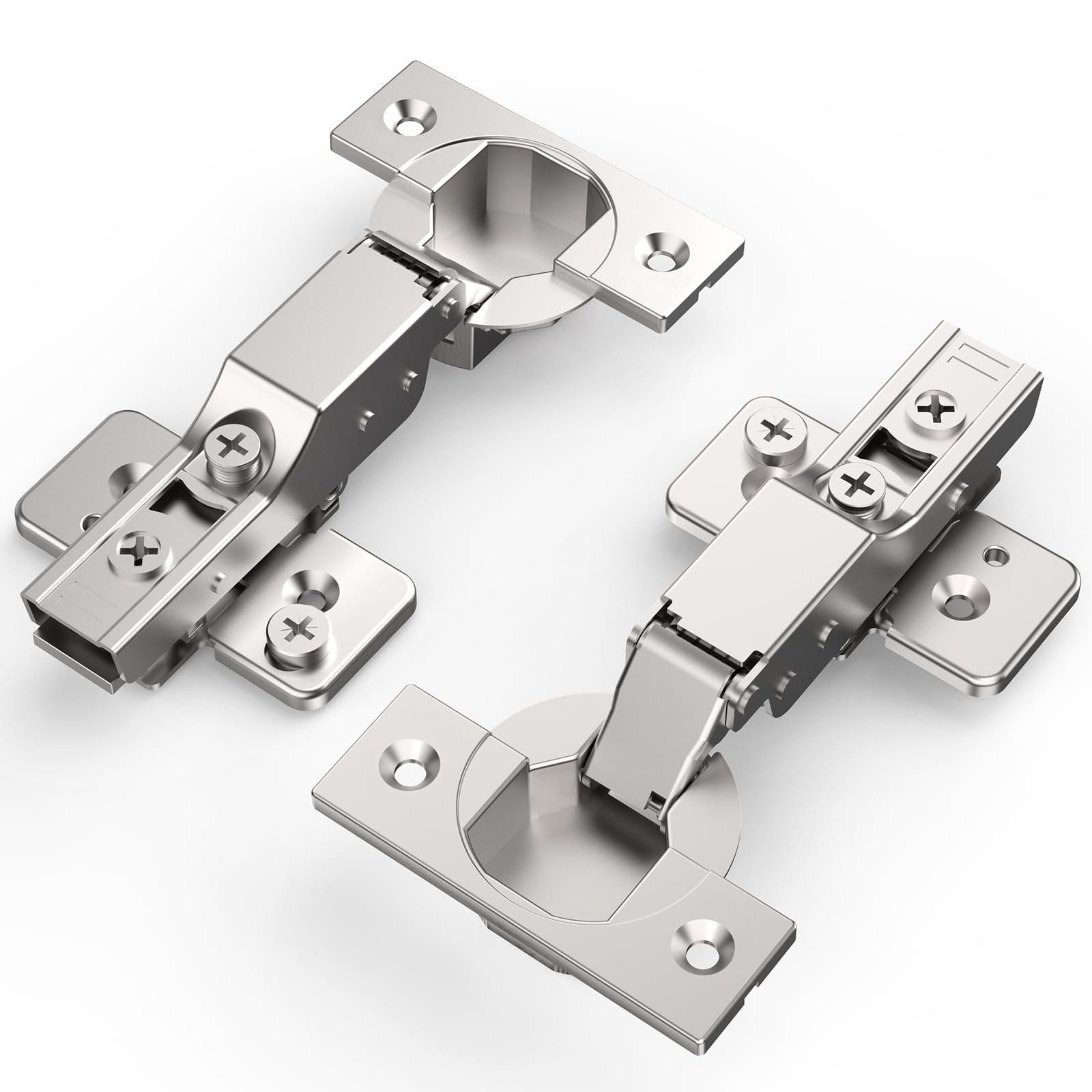 Chibery 10 Stück rahmenlose halb-Overlay-Scharniere, sanft schließend, satiniertes Nickel, selbstschließend, 105° offener Winkel, 3D-Einstellung, Stopp 85 & 105 Grad, Clip-On, Edelstahl für Schranktür