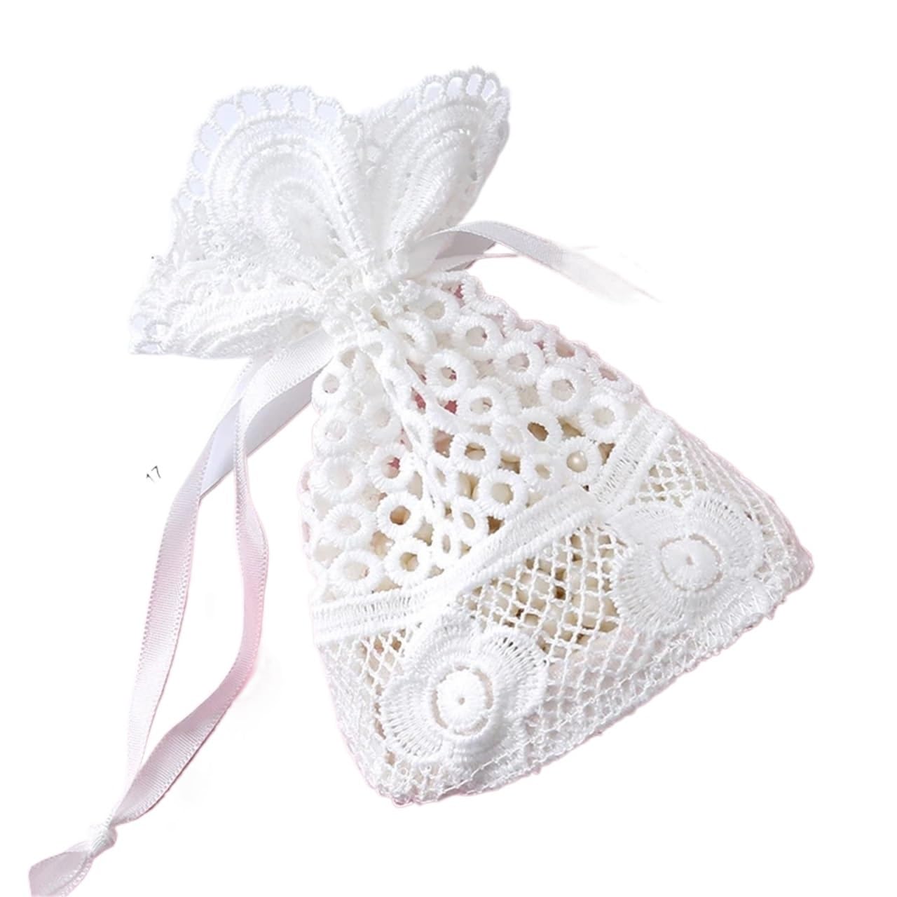 Boite à bonbons dentelle blanche 10x14cm PFMSAAF avec pochette à cordon 15 pièces