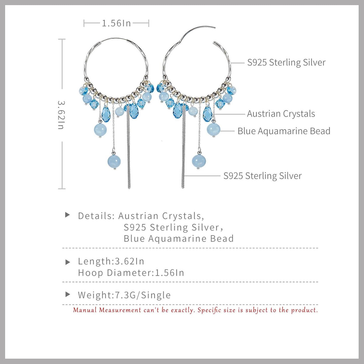 925 Sterling Silver Handmade Unique Hoop Earrings Ethereal Boho Dangle Style Multi Gemstones combination with Long chain Tassels Ideal Jewelry Gift for Women Ladies