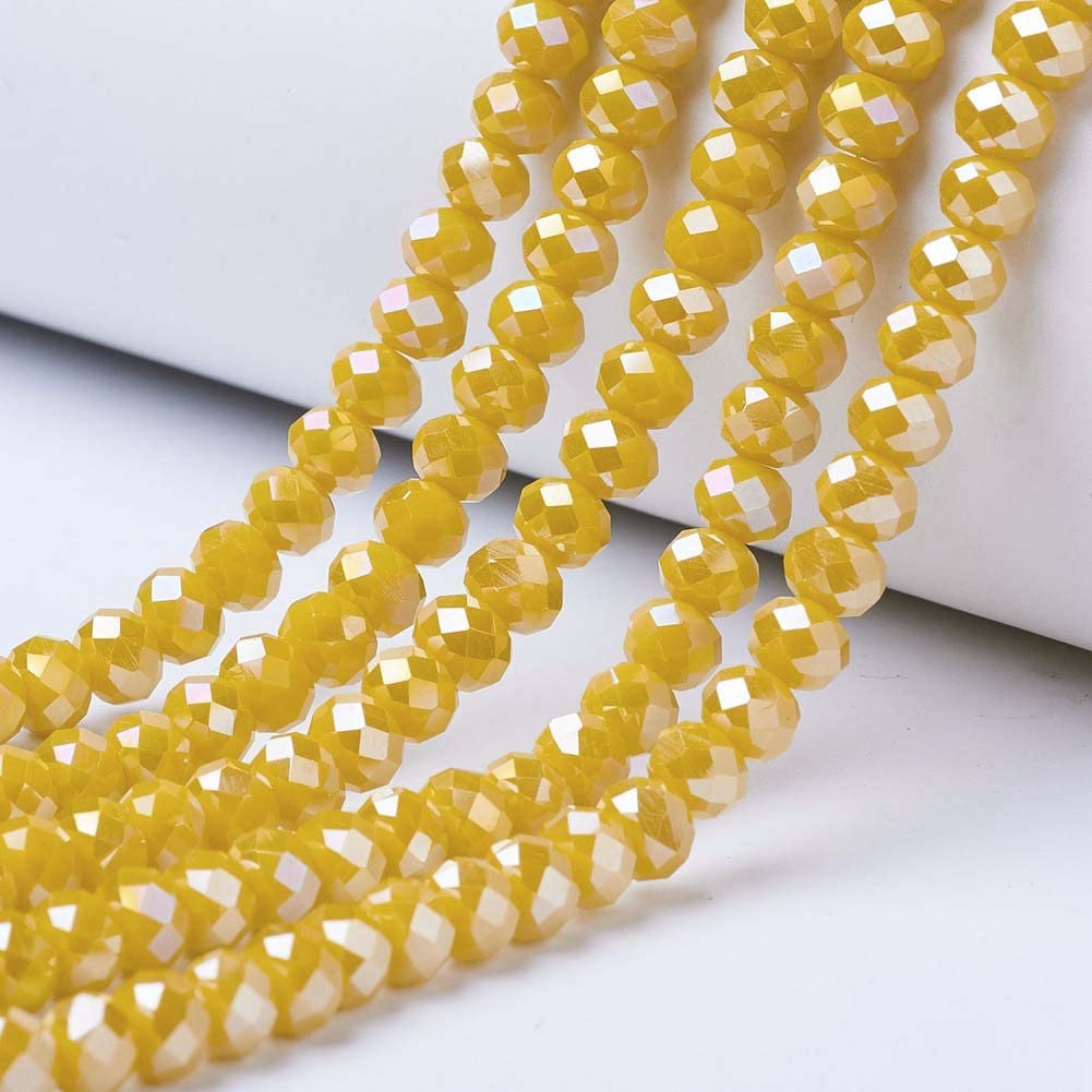 Cheriswelry 10 Strands Faceted Rondelle Glass Beads 8mm AB Color Plated Abacus Spacers Beads for Jewellery Bracelet Necklace Making,Gold