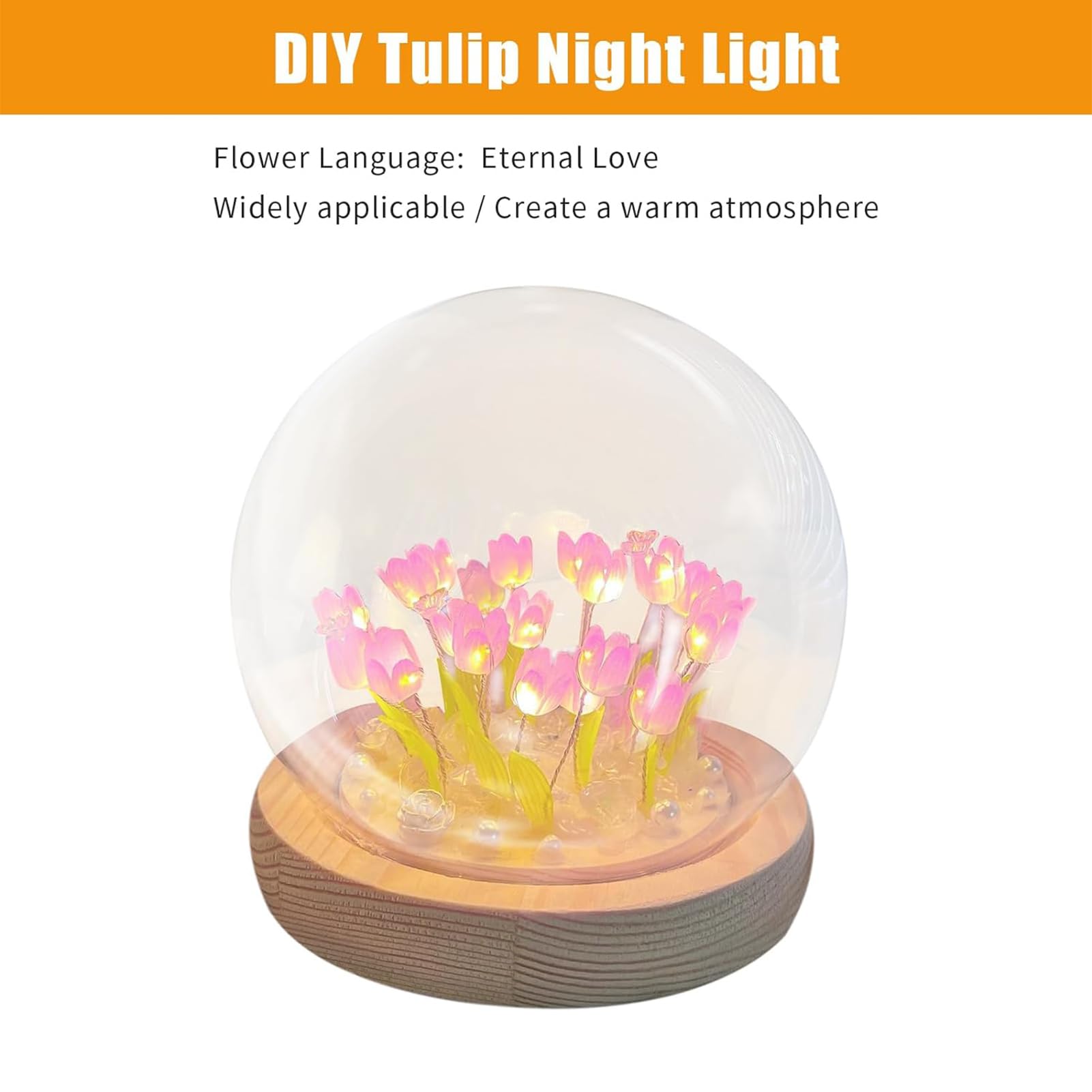 VEEKI Luce Notturna Tulipano In Acrilico - Lampada Da Comodino USB/Batteria (Rosa) Per Decorazione Cameretta - 3