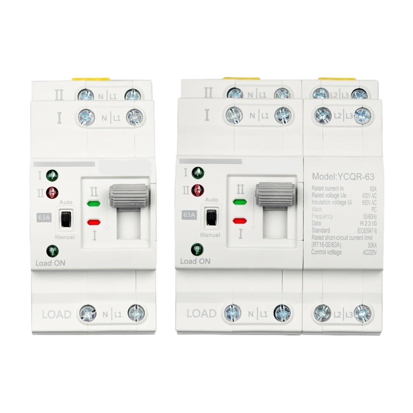 NTOLFCS Dual Power Automatic Transfer Switch YCQR-63 2P 4P Din Rail ATS Dual Power Automatic Transfer Switch Electrical Selector Switches Uninterrupted Power 63A(4P)(4P)
