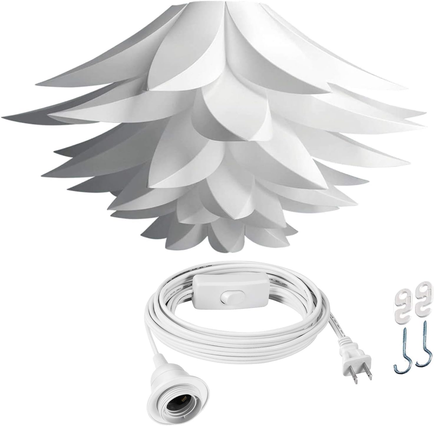 DIY IQ Pendant Puzzle Lampshade,Q-Plusmore Lotus Flower hanging Lamp Shade with 15 Feet UL Listed Cord Kit,Ceiling Light Fixture Decorative Chandelier for Home Cafe Hotel Restaurant (1 Pack, White) - - 