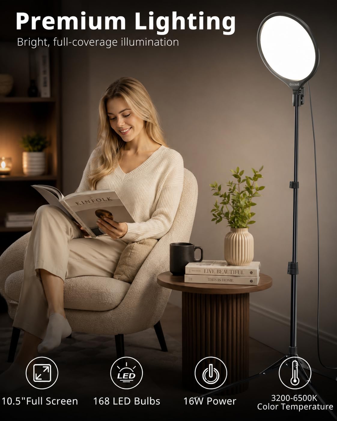 UBeesize Anello luminoso LED per selfie da 10 pollici con supporto treppiede regolabile da 150 cm, supporto per telefono e telecomando per iPhone TikTok, YouTube Live, videoconferenze e trucco