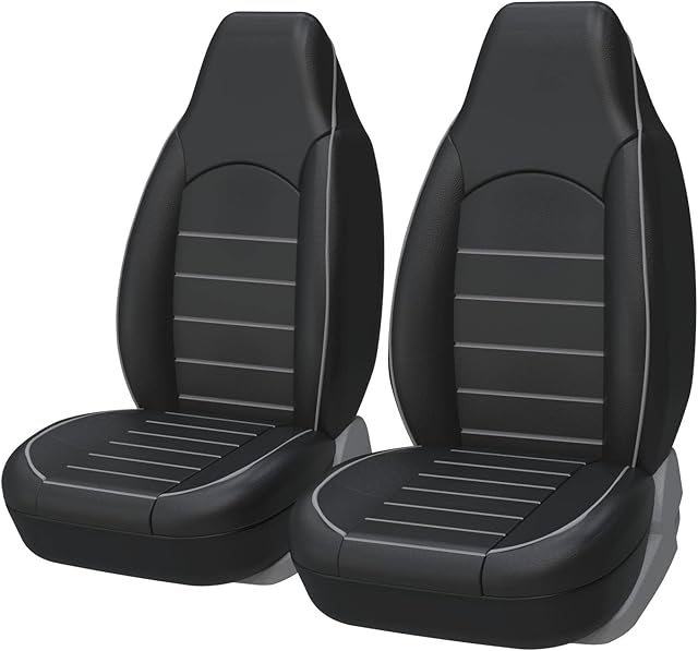AUTOYOUTH Car Accessories Car Seat Covers Universal Front Pair Waterproof PU Leather Car Seat Covers for Cars & Supports & Airbag Compatible Auto Parts Car Seat Protector Car Seat Cushions, Gray