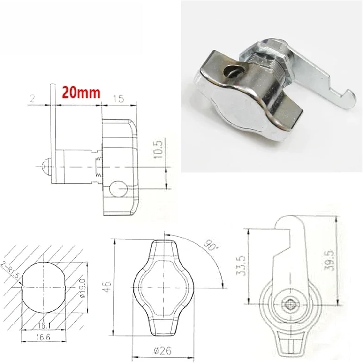 Handle Cam Lock Keyless Cabinet Door Drawer Hardware MMS485 1Pcs(20mm)
