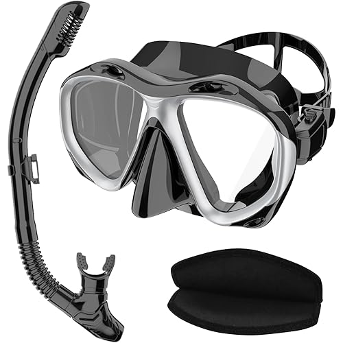 Jwintee Snorkeling Gear for Adults, Dry Snorkel Set, Panoramic Wide View Snorkel Mask Scuba Diving Mask Anti-Fog Free Breathing