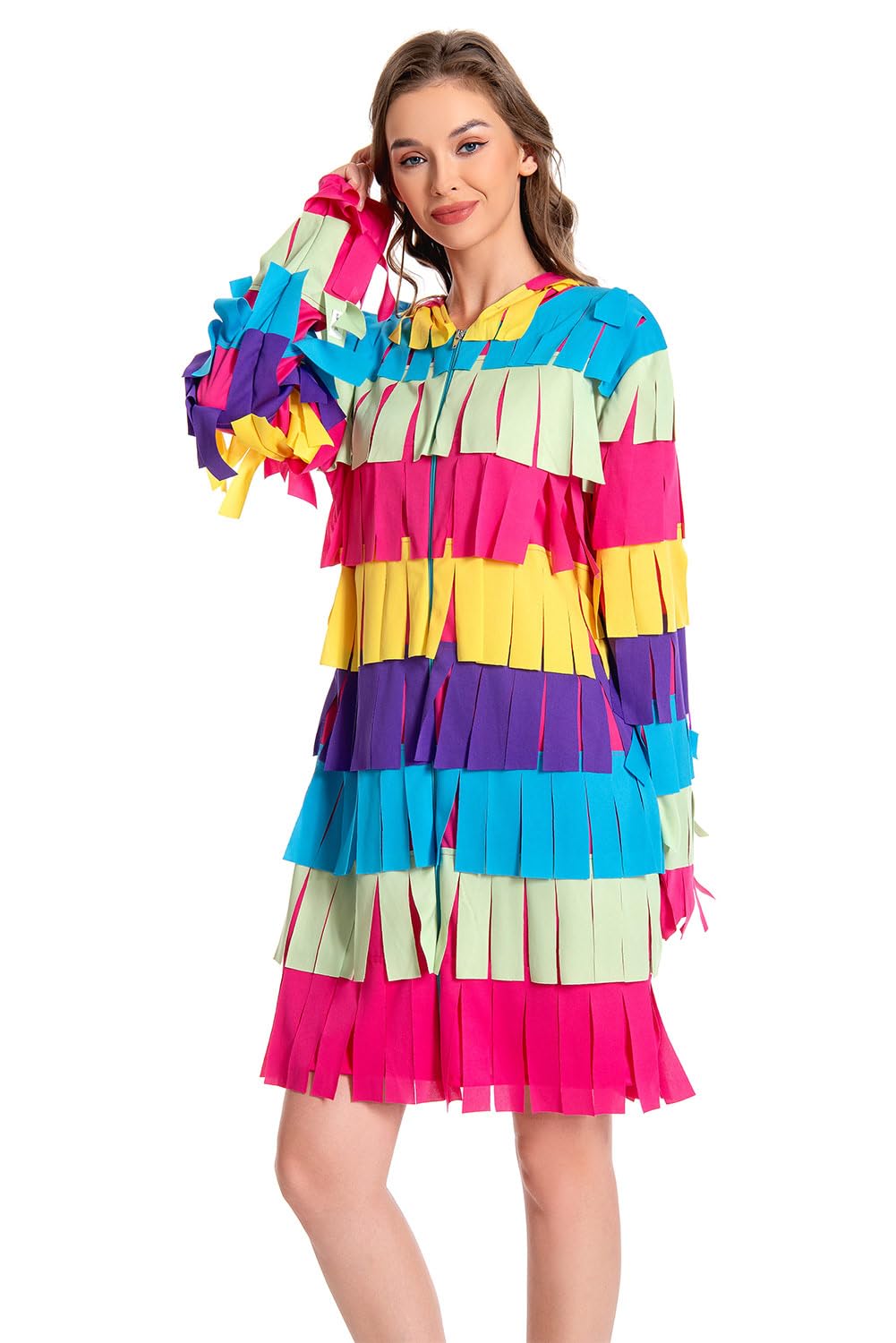 Noiclub Disfraz de piñata para mujer, con flecos de colores, disfraz de carnaval para adultos, disfraz de Halloween