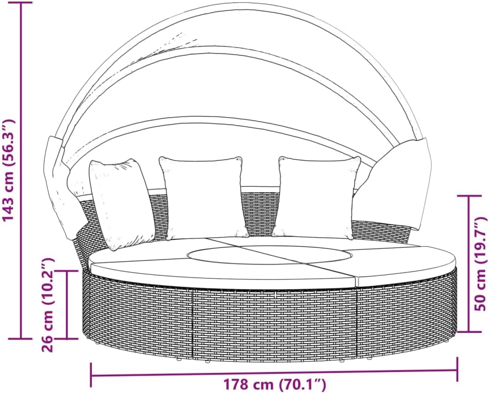 Outdoor Beds Patio Lounge Bed with Canopy and Cushions Black Poly Rattan,Patio Lounge Bed with Canopy and Cushions: Comfort and Style for Outdoor Living Beds for Patio, Lawn & Garden