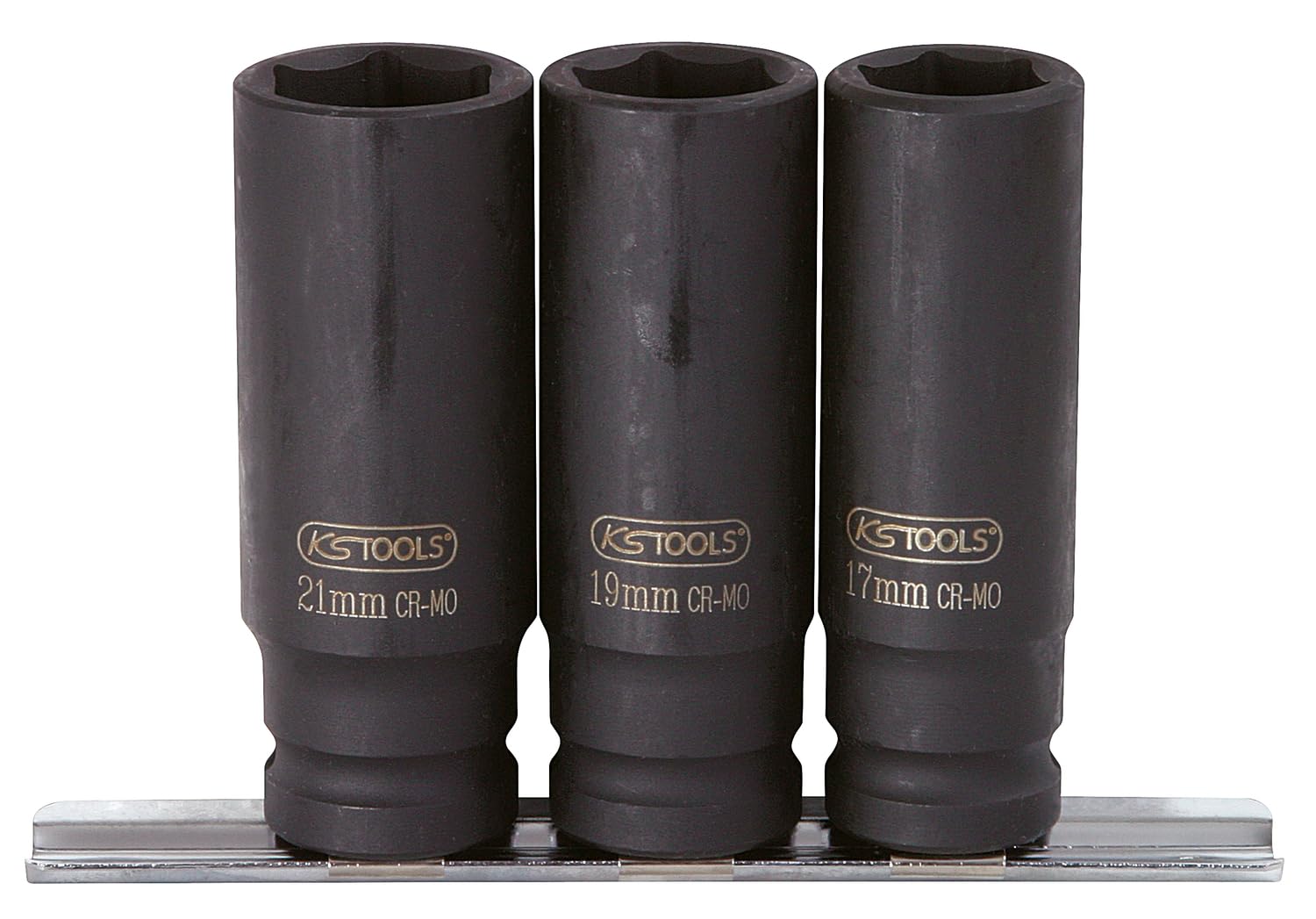 KS Tools 515.0103 Jeu de douilles à choc 1/2" 3 pièces | Rail de 3 douilles à chocs 6 pans 1/2", 17-19-21 mm, chrome vanadium