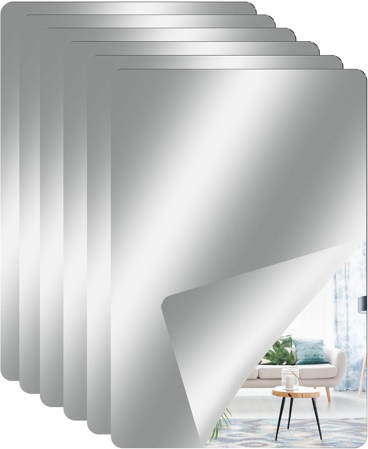 VOSSOT Pack of 6 Acrylic Mirror Tiles, Self-Adhesive, Versatile Mirror, DIY Wall Ornament, Wall Mirror Set, Self-Adhesive Acrylic Mirror, HD Adhesive Mirror, Ornamental Mirror for Dwelling