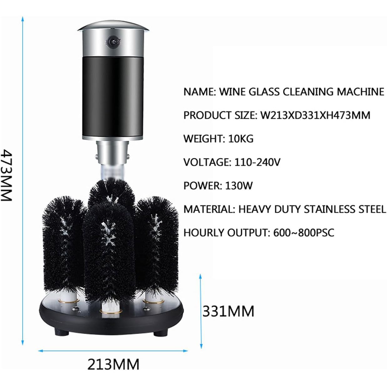 Limpieza De Vidrio Automática Comercial Máquina, Lavavasos Eléctrico De 5 Cepillos, para Vasos De Pierna Larga, Copas De Vino Tinto, Fregadero De Cocina De Bar, 600-800 Tazas/Hora