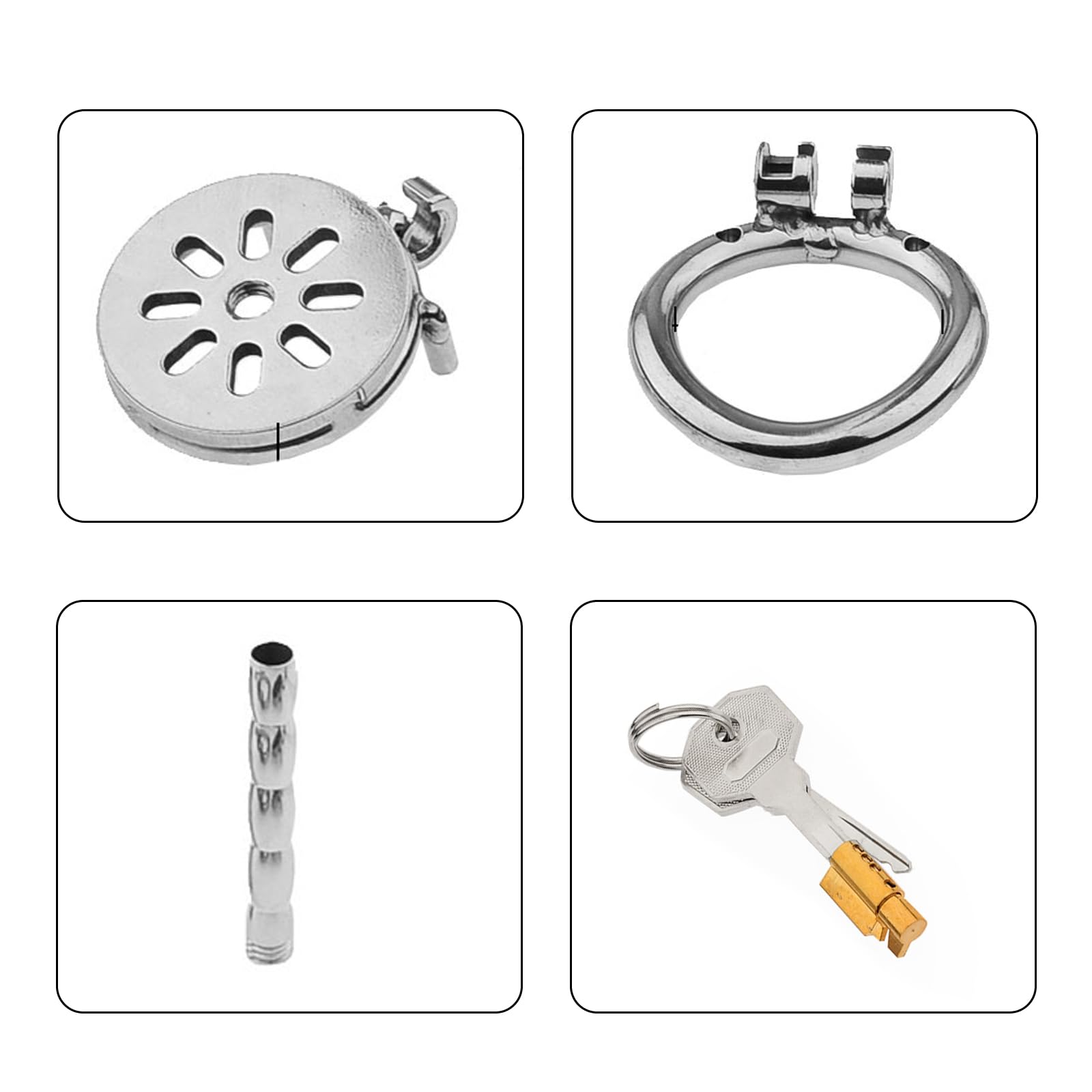 Chastity Cage Piatta in Metallo con Dilatatore Uretra, Gabbia Castità Cock Cage Pene Plug Set di Giocattoli Sessuali Bondage Fetish per Uomini (50mm)
