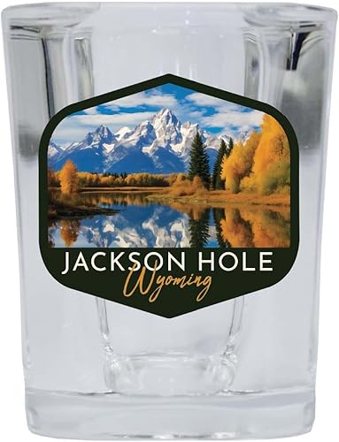 R and R Imports Jackson Hole Wyoming Design B Souvenir - Vaso de chupito cuadrado de 2.5 onzas, paquete de 2 unidades