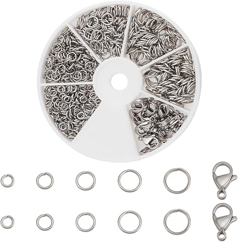 Miniatura 1 de PH PandaHall 640 anillos de salto de acero inoxidable 304 con 20 cierres de pinza de langosta de 0.472 x 0.295 in, anillos de salto abiertos de