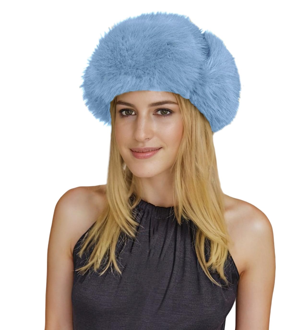 Lina & Lily Women's Winter Trapper Hat Long Pile Faux Fur Fluffy (Sky Blue)