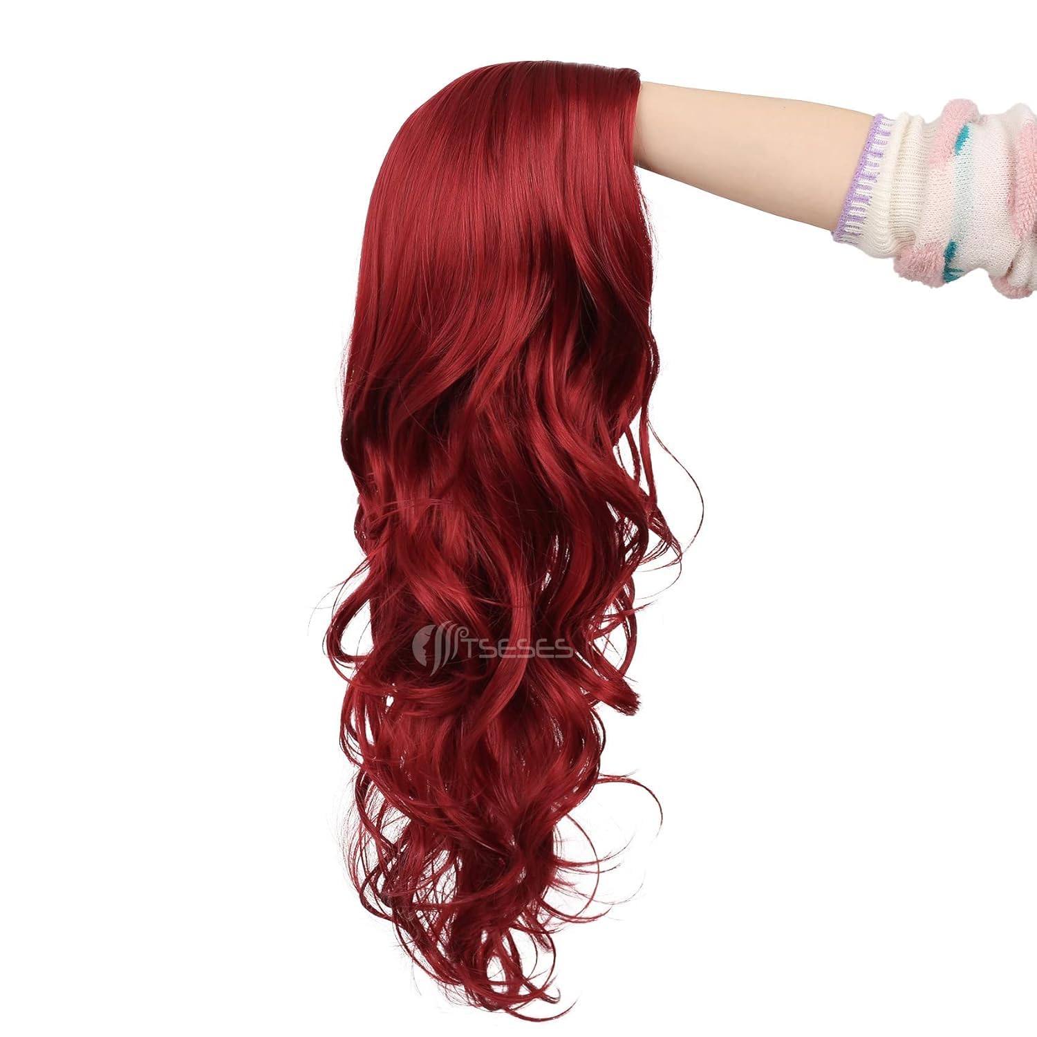 Red Wigs Long Curly Wavy Wigs for Women Side Part Natural Looking Cosplay Halloween Synthetic Fiber Wig (Red) - Image 6