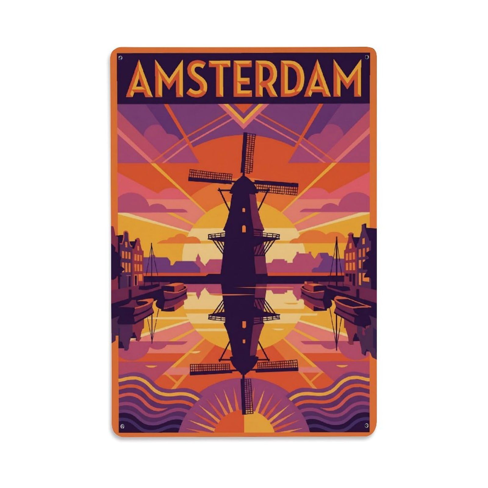 Este 8X12inch Style Vintage Travel Amsterdam Netherlands Awesome Metal Tin Sign
