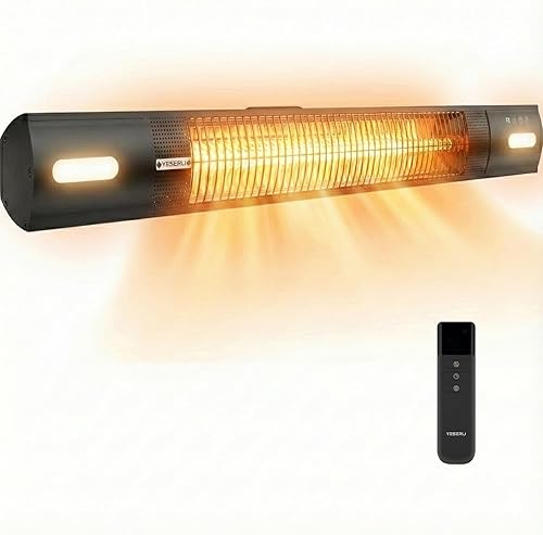 YESERLl - Calentador eléctrico de patio con luz LED, calentamiento rápido para exteriores de 1500 W con 3 ajustes de potencia, calentador infrarrojo