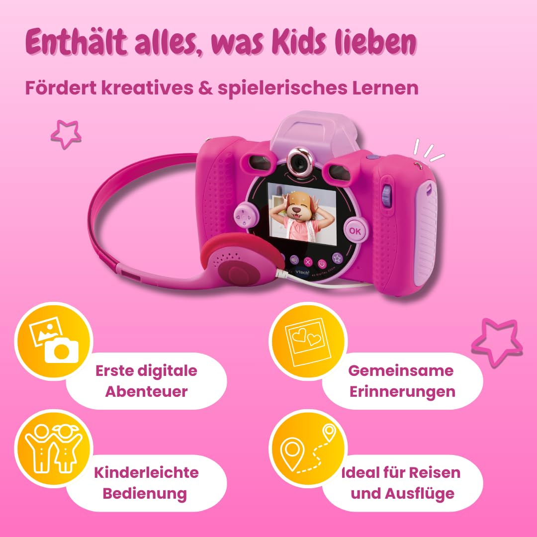 VTech KidiZoom Duo FX in rosa - Robusta fotocamera digitale con app creative e funzioni di gioco - per bambini dai 4 ai 10 anni