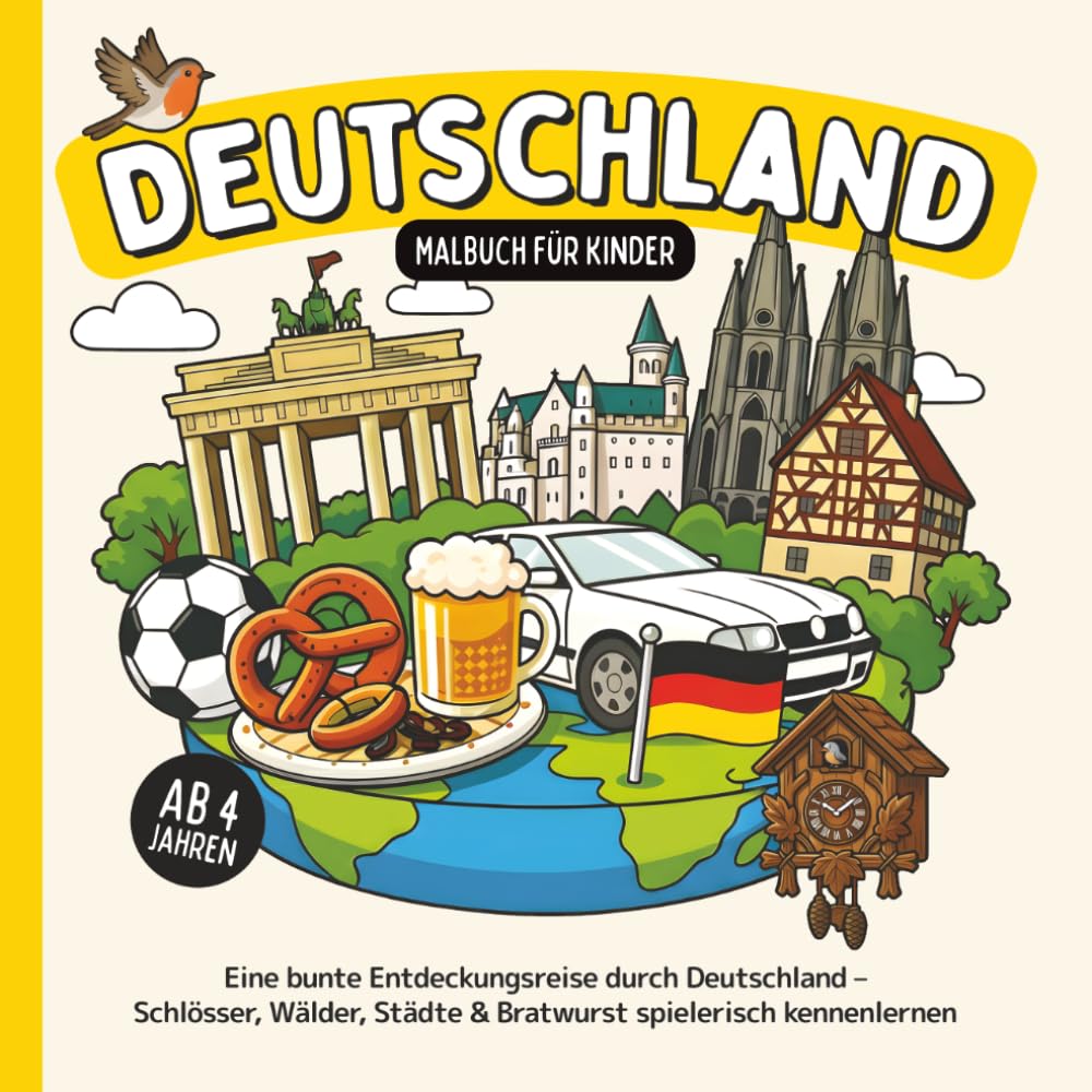 Deutschland Malbuch für Kinder ab 4 Jahren: Eine bunte Entdeckungsreise durch Deutschland – Schlösser, Wälder, Städte & Bratwurst spielerisch kennenlernen (Länder-Malbücher für Kinder)