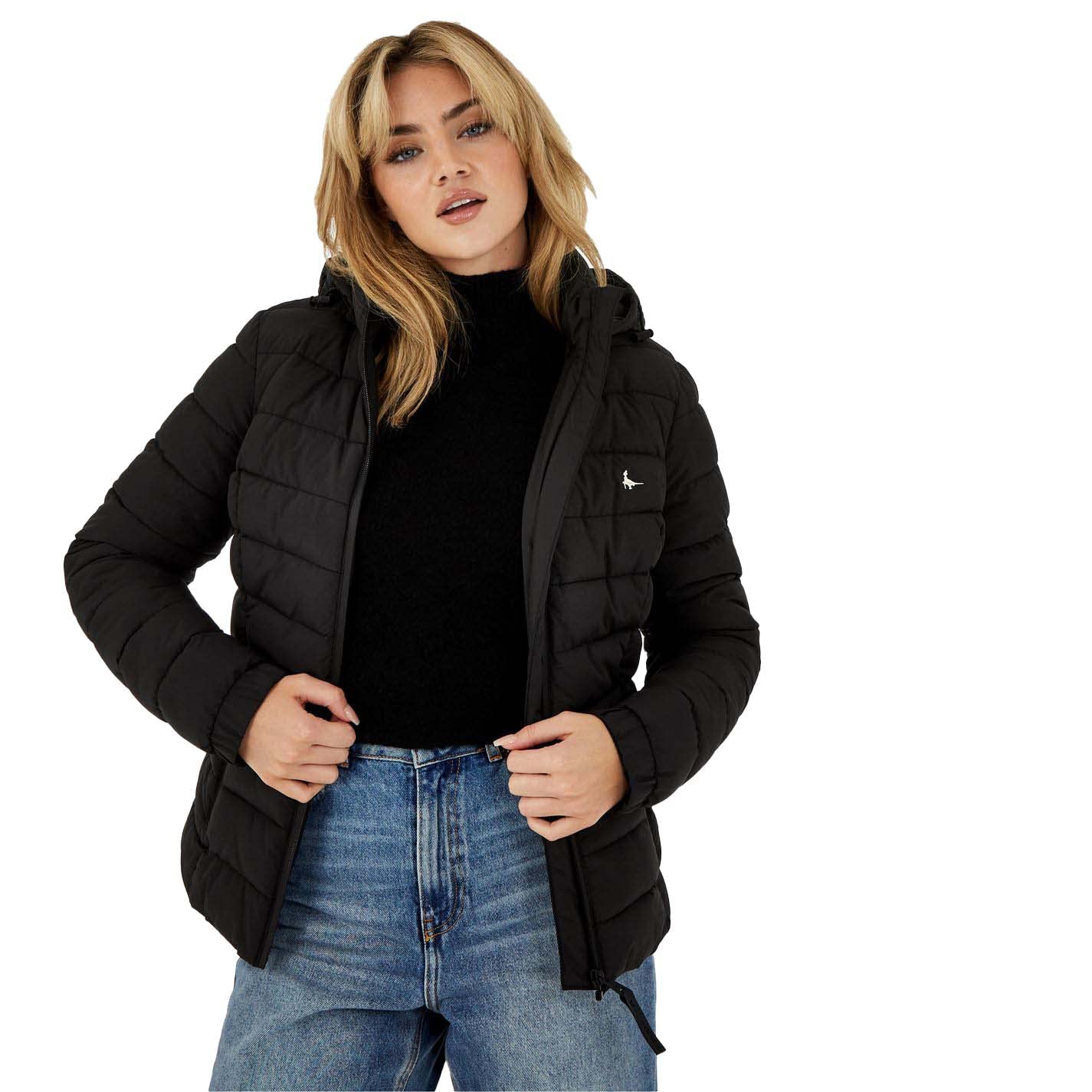 Jack Wills Women's Black Luna Hooded Puffer Jacket Long Sleeve 14 (L)