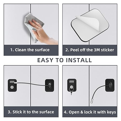 Miniatura 6 de Paquete de 2 cerraduras para refrigerador, cerradura para refrigerador con protección de alambre de silicona, cerraduras para nevera para niños,