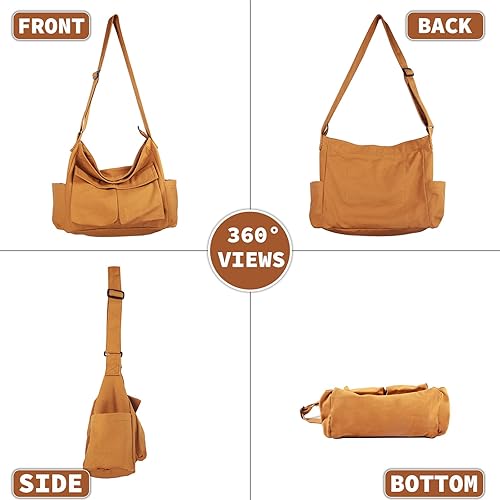 Miniatura 3 de Bolso bandolera de lona grande con múltiples bolsillos, bolsa de hombro casual para mujeres y hombres