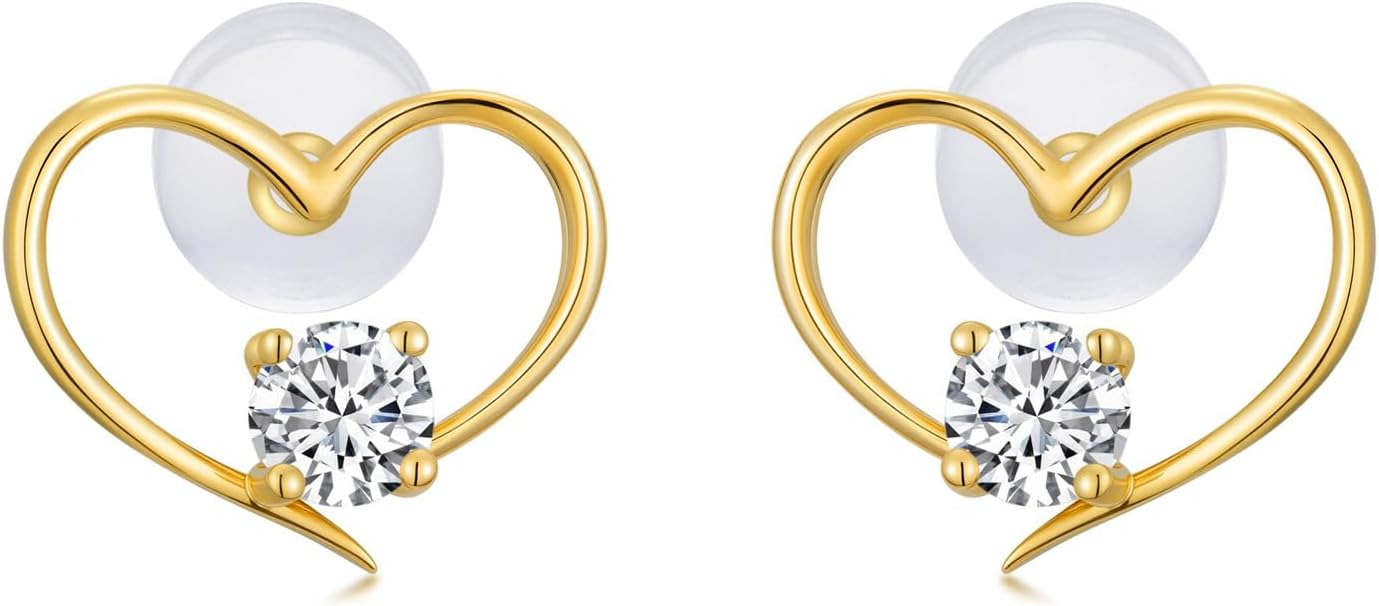 14k Gold 0.2 Carat Lab Grown Diamond Heart Stud Earrings for Women