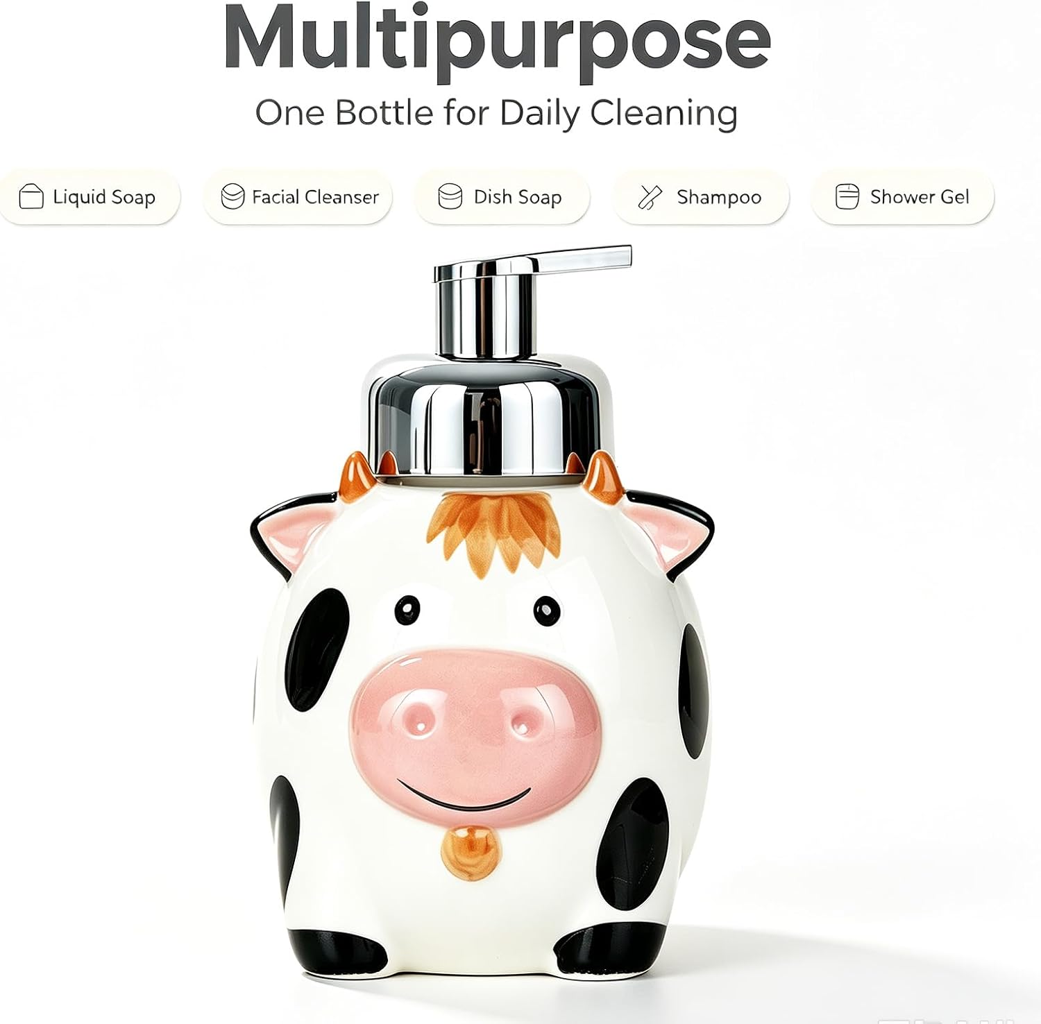 Cow Ceramic Foaming Soap Dispenser Lotion Liquid Hand Bottle with Pump