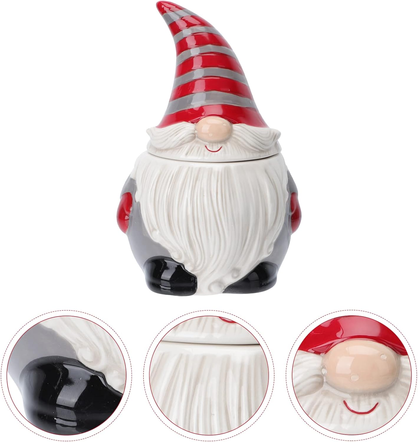 PATKAW Ceramic Gnome Cookie Jar: Christmas Air Tight Candy Jar Santa Claus Gnome Figurine Loose Tea Canister Coffee Container for Xmas Holiday Party Treat