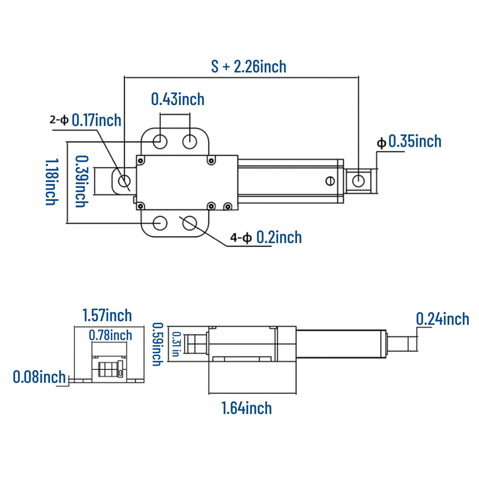 Actuador Lineal Eléctrico 75mm 150N 12V Aleación de Aluminio Mini Motor