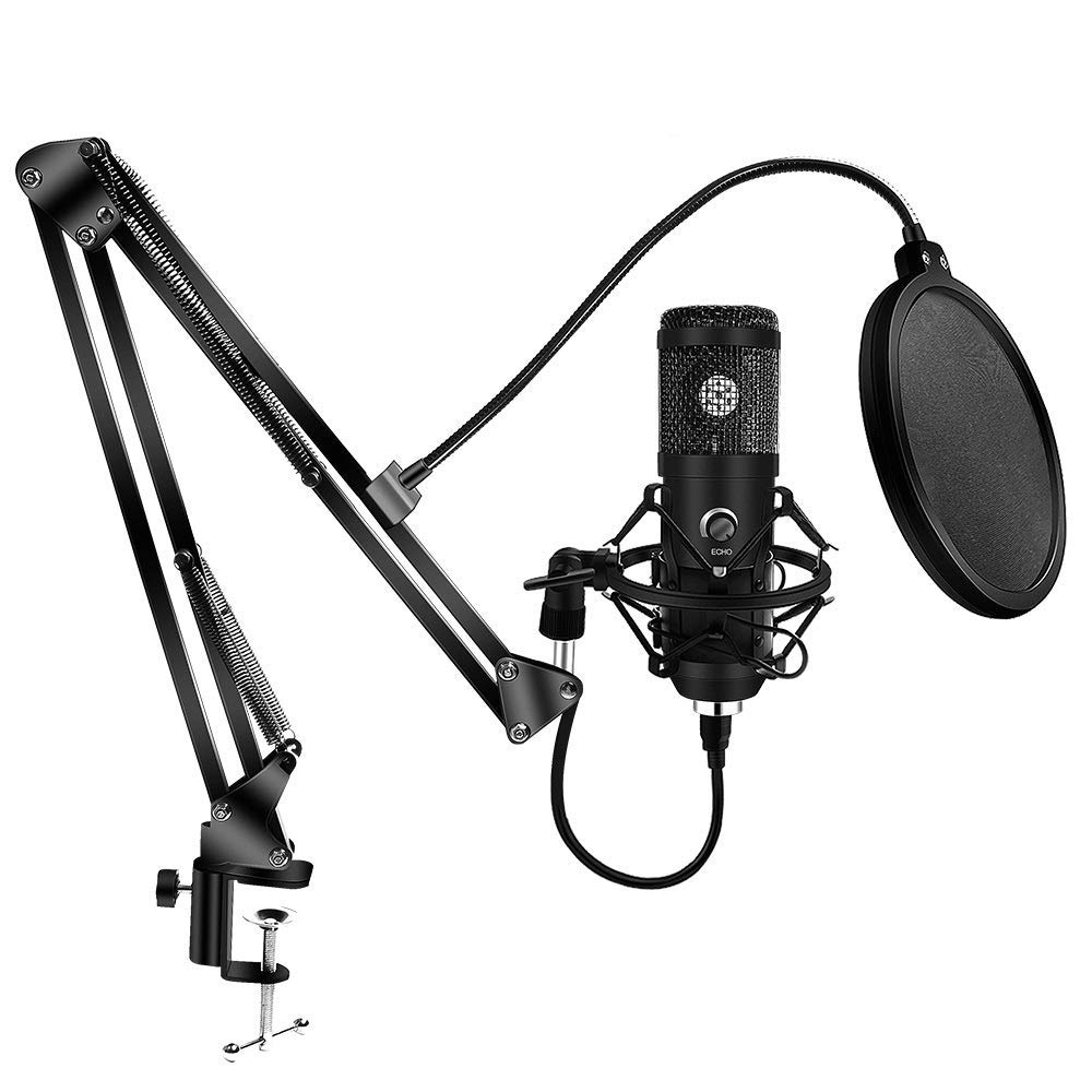 Microfono a condensatore per Computer USB E20 con Kit Studio con Luce ad Anello e Supporto per Braccio per Registrazione Video di Gioco