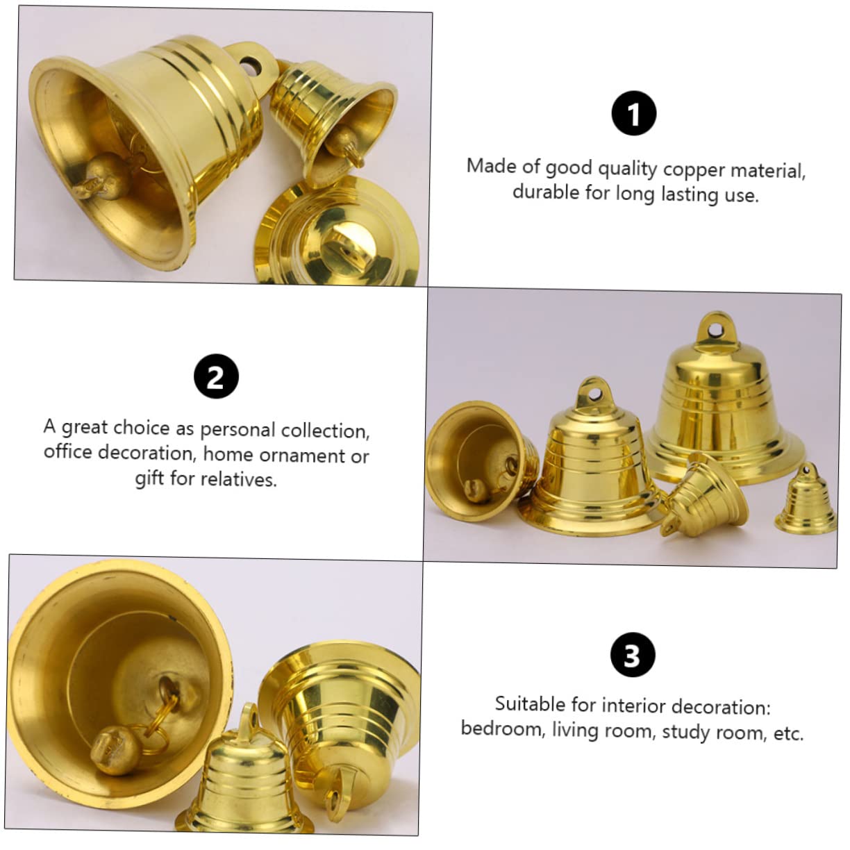 HOMSFOU 2pcs Antique Copper Bell Hanging Ornaments for Home Office Vintage Pendants Crafts for Garden Decor Keychains and Holiday Decorations - Image 4