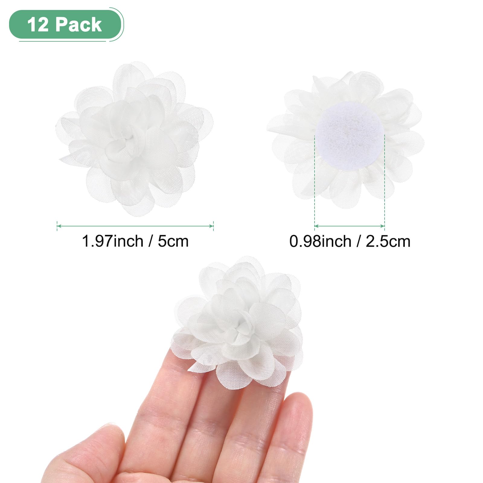 M METERXITY 12-Pack Chiffon Flowers, 1.97 x 1.97 Inch, Beige White, Classic/Elegant Style, Artificial Flower, Decorative Item - Image 3