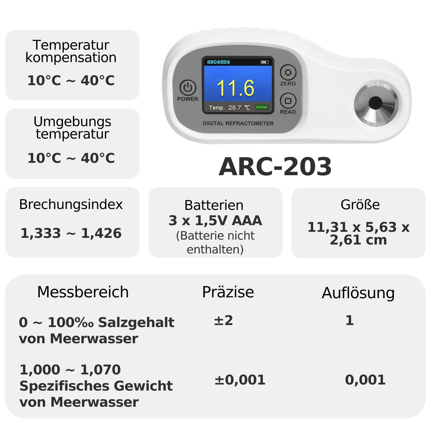 Digitales Refraktometer Meerwasser Aquarium Meerwasser Refraktometer Meerwasser Salz Aquarium Salzwasser Messgerät Salzgehalt Messen Salzgehalt Messgerät 0–100 ‰ Meerwasser (1,0~1,070 S.G.)